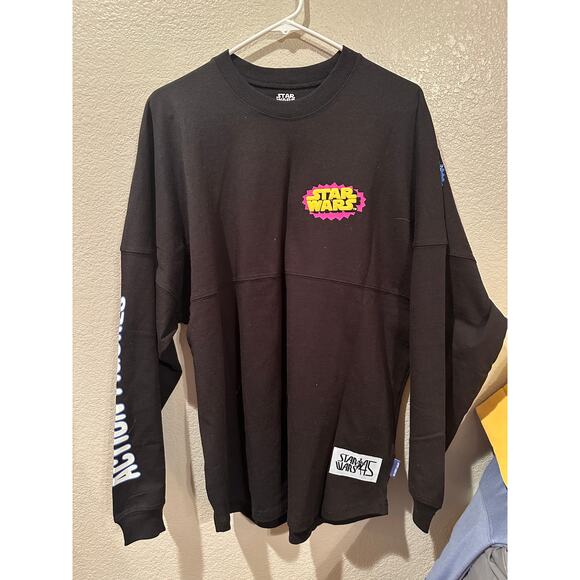 NWT Disney Parks Star Wars Vintage Action Figures Black Spirit Jersey M - Picture 1 of 9